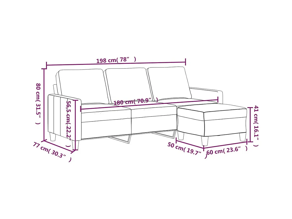 Canapé à 3 places avec repose-pieds Cappuccino 180cm Similicuir