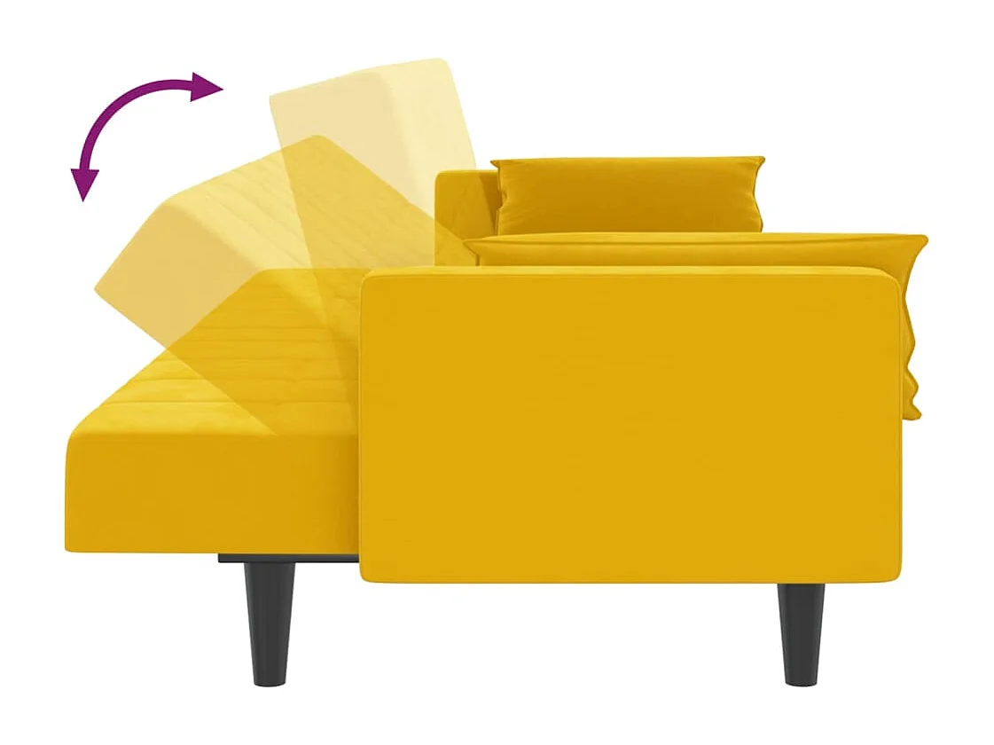 Slaapbank 2-zits met 2 kussens fluweel geel