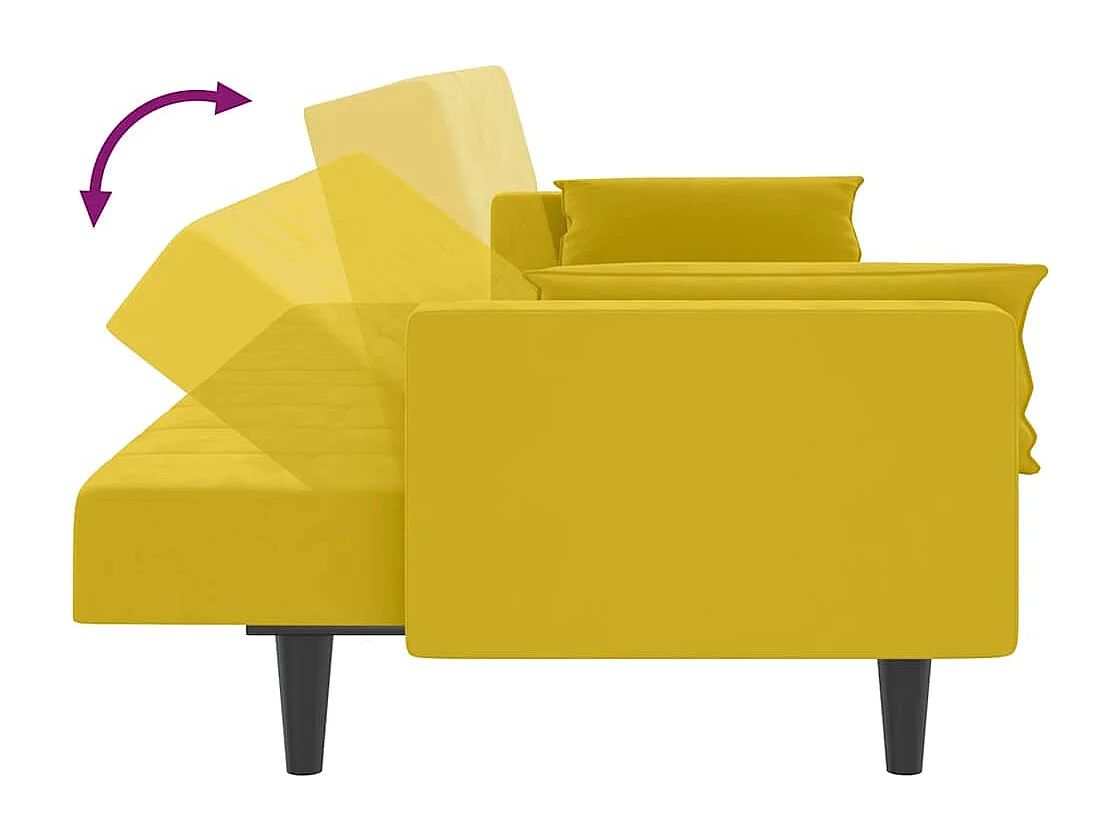 Divano Letto a 2 Posti con 2 Cuscini Giallo in Velluto