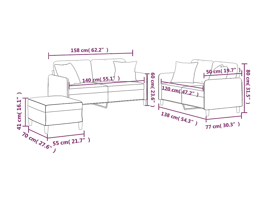 3-delige Loungeset met kussens stof bruin