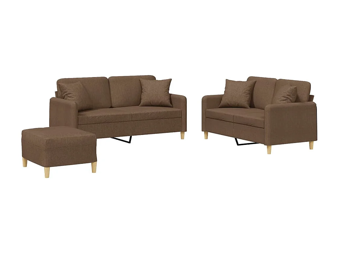 Ensemble de canapés 3 pcs avec coussins marron tissu