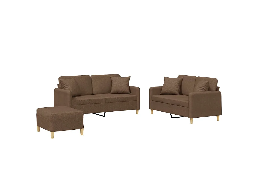 Ensemble de canapés 3 pcs avec coussins marron tissu