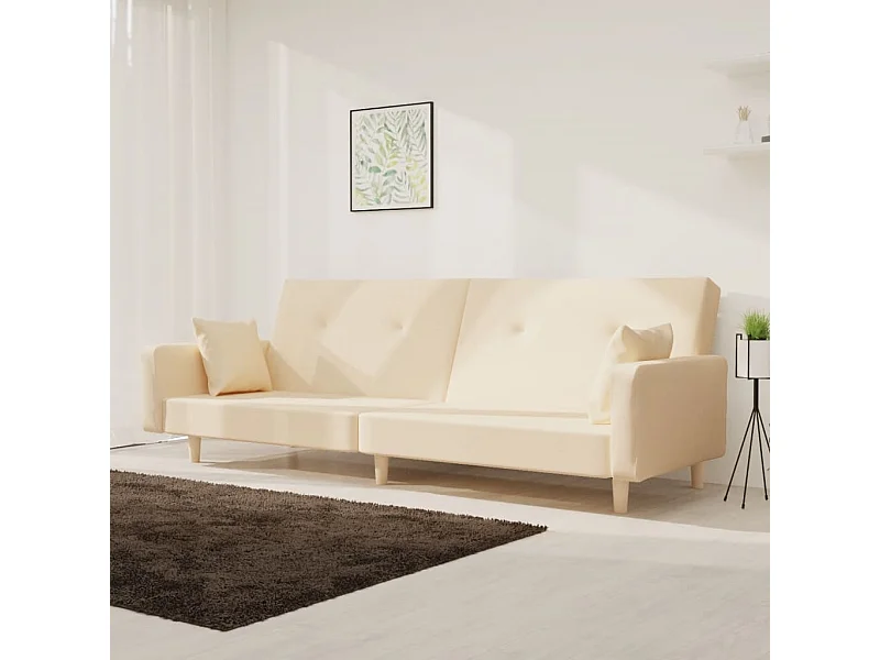 Schlafsofa 2-Sitzer mit 2 Kissen Creme Stoff