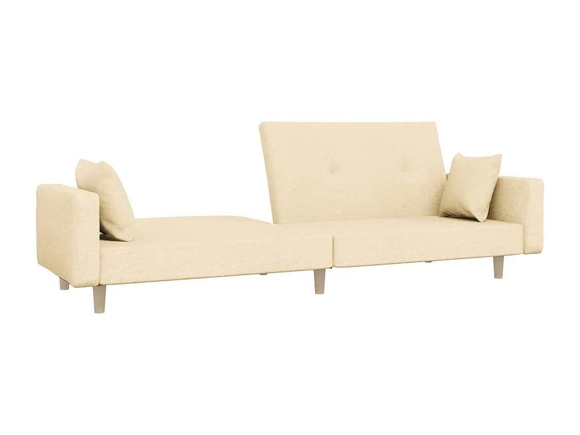 Sofá-cama 2 lugares com duas almofadas tecido cor creme