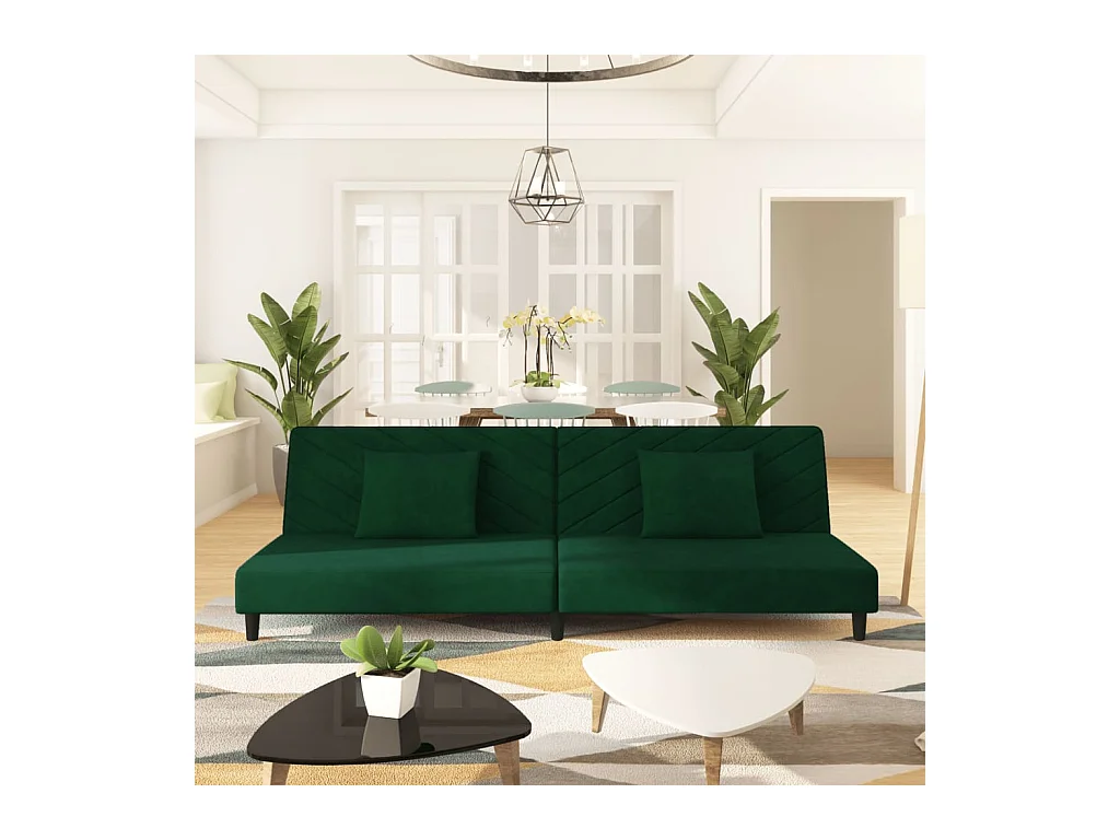 Schlafsofa 2-Sitzer mit 2 Kissen Dunkelgrün Samt