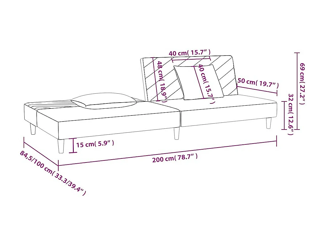 Schlafsofa 2-Sitzer mit 2 Kissen Dunkelgrün Samt