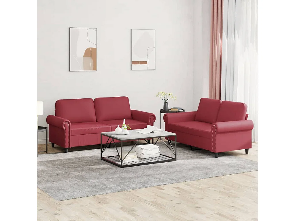 Ensemble de canapés 2 pcs et coussins Rouge bordeaux Similicuir