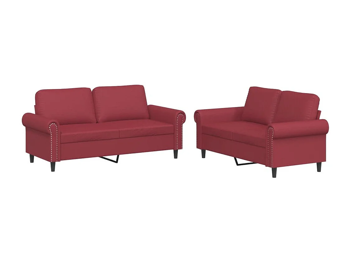 Ensemble de canapés 2 pcs et coussins Rouge bordeaux Similicuir