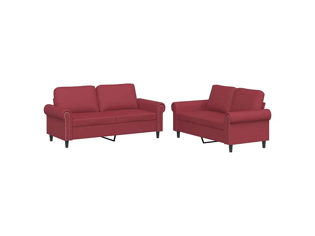 Ensemble de canapés 2 pcs et coussins Rouge bordeaux Similicuir
