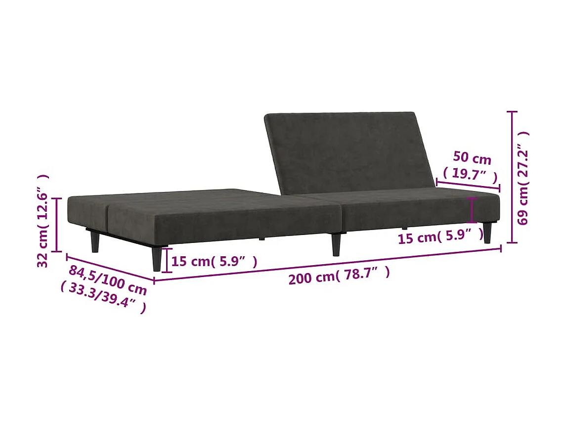 Schlafsofa 2-Sitzer Dunkelgrau Samt