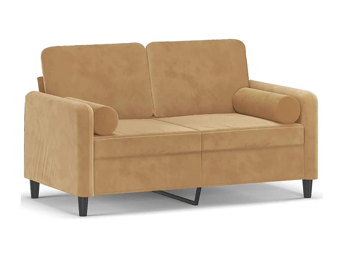 Canapé 2 places avec oreillers décoratifs brun 120 cm velours