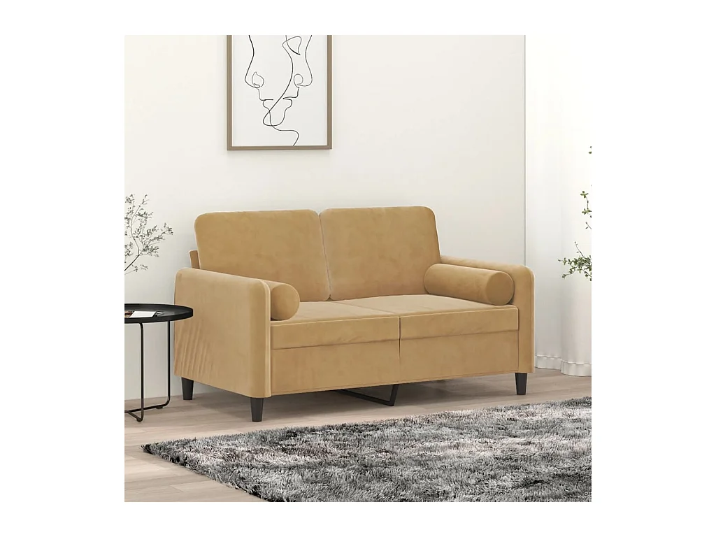 2-Sitzer-Sofa mit Zierkissen Braun 120 cm Samt