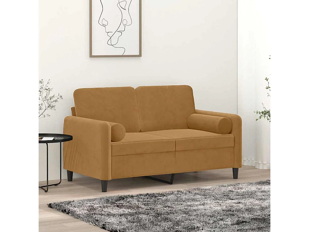 Canapé 2 places avec oreillers décoratifs brun 120 cm velours