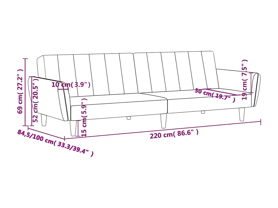 Schlafsofa 2-Sitzer Rosa Samt