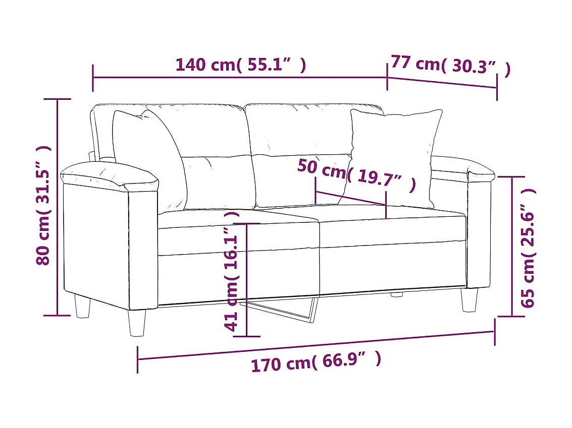 2-Sitzer-Sofa mit Kissen Schwarz 140 cm Mikrofasergewebe
