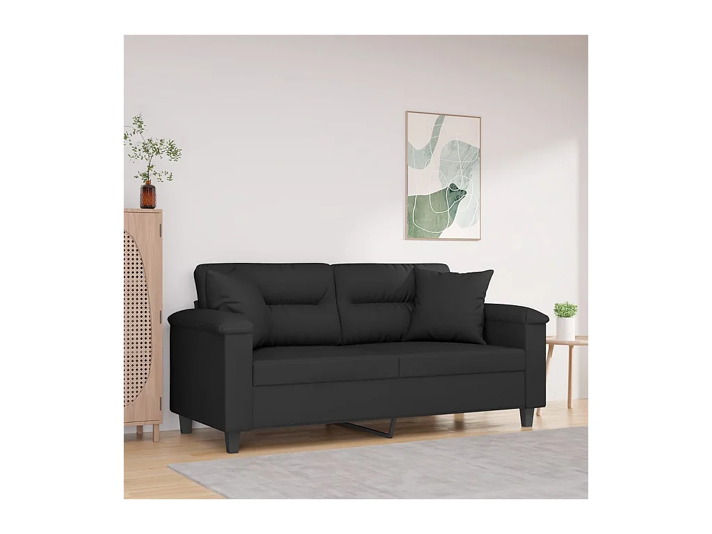 2-Sitzer-Sofa mit Kissen Schwarz 140 cm Mikrofasergewebe