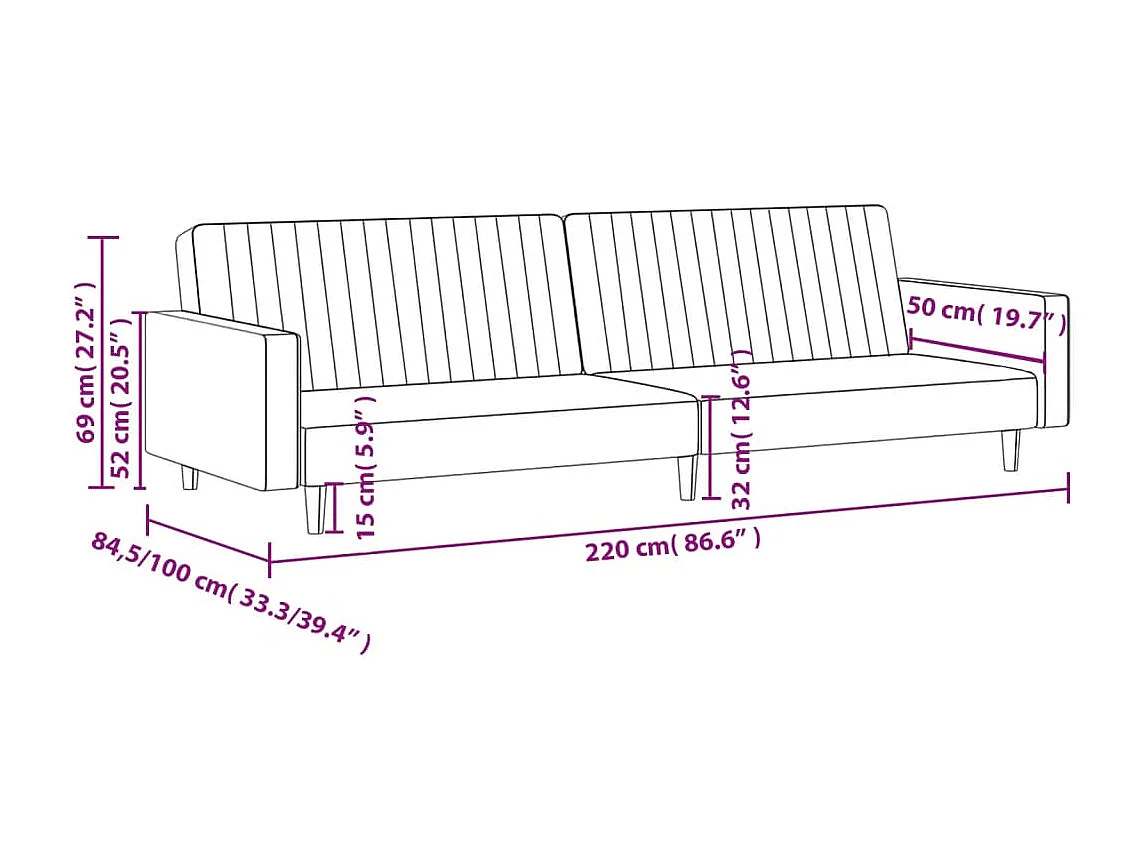 Canapé-lit 2 places jaune velours