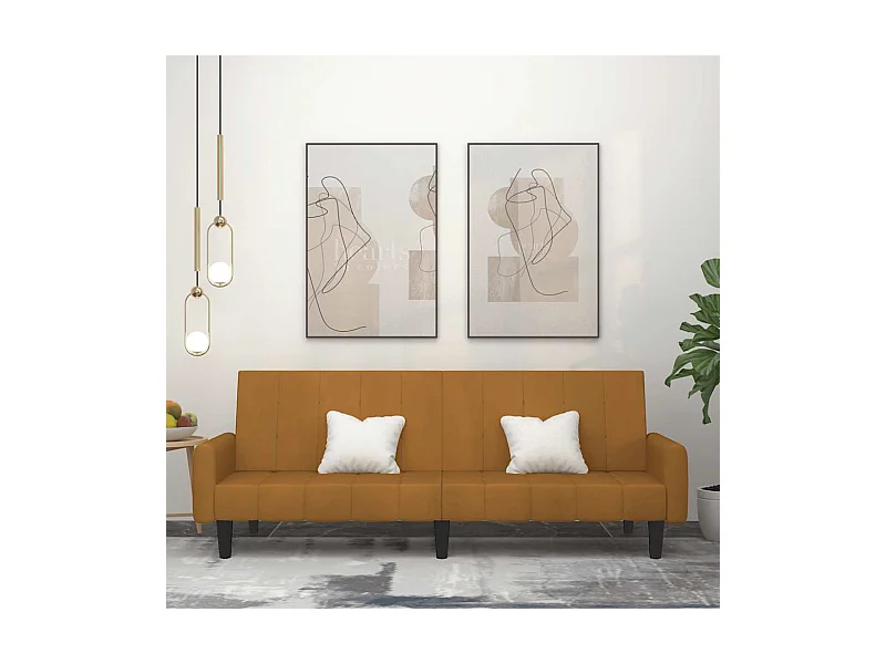 Sofá-cama de 2 lugares veludo castanho