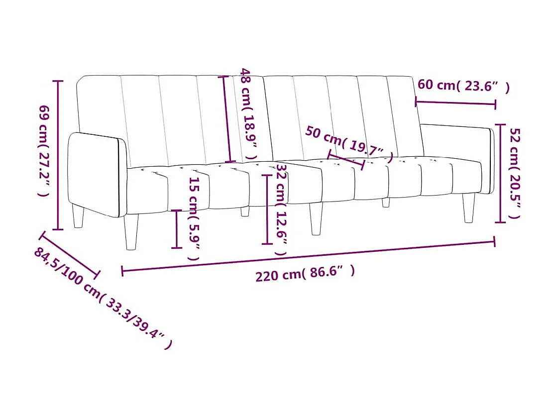 Schlafsofa 2-Sitzer Braun Samt