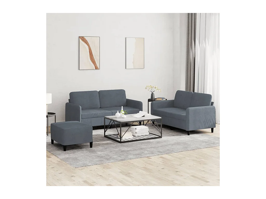 Set di Divani 3 pz Grigio Scuro in Velluto