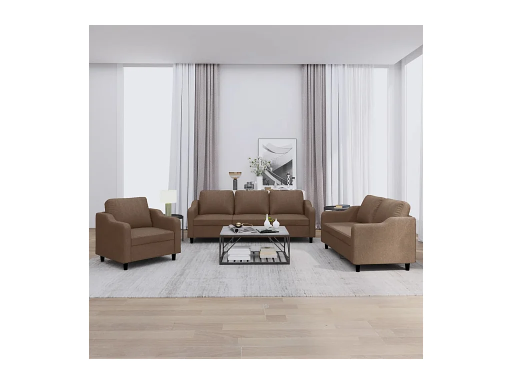 Ensemble de canapés 3 pcs avec coussins Marron Tissu