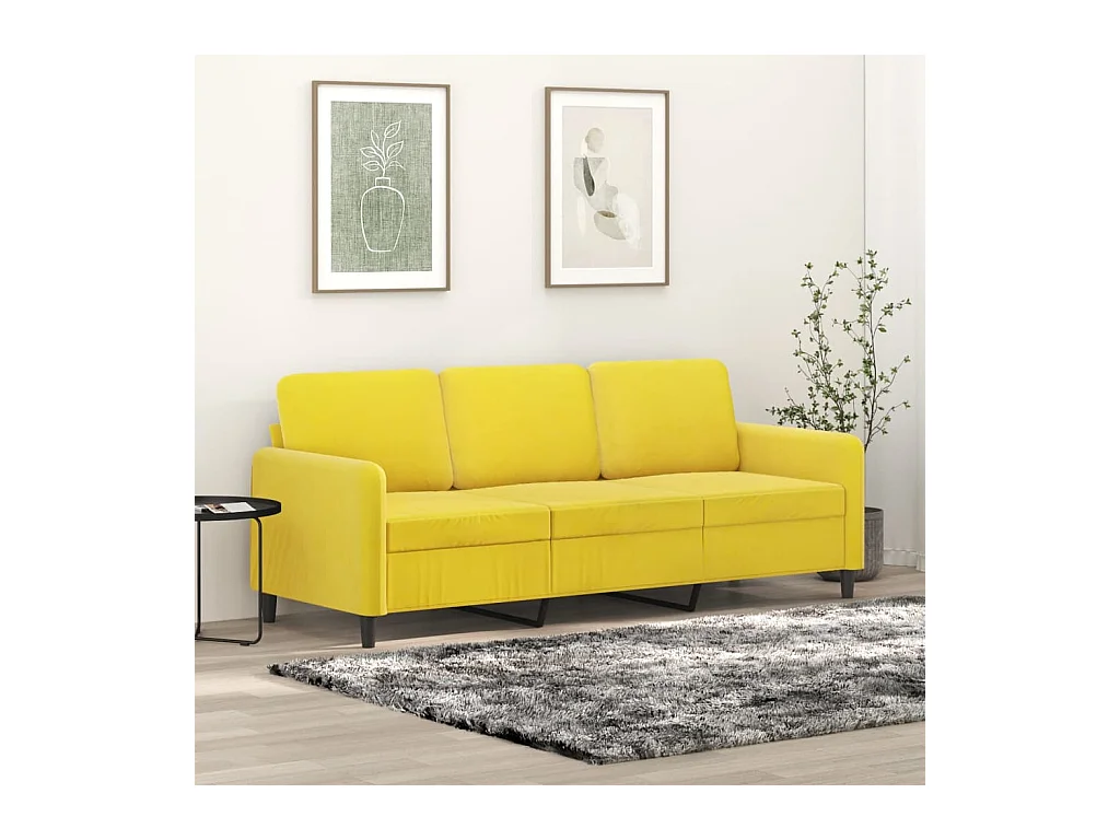 Canapé à 3 places Jaune 180 cm Velours