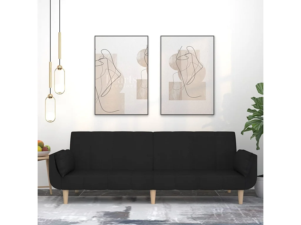 Schlafsofa 2-Sitzer mit 2 Kissen Schwarz Stoff