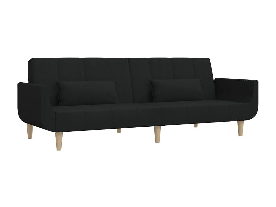 Schlafsofa 2-Sitzer mit 2 Kissen Schwarz Stoff