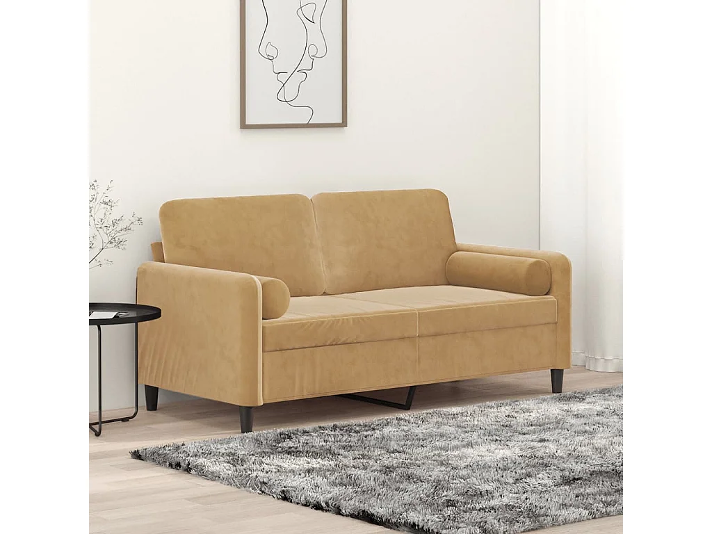 Sofá 2 lugares c/ almofadas decorativas 140 cm veludo castanho