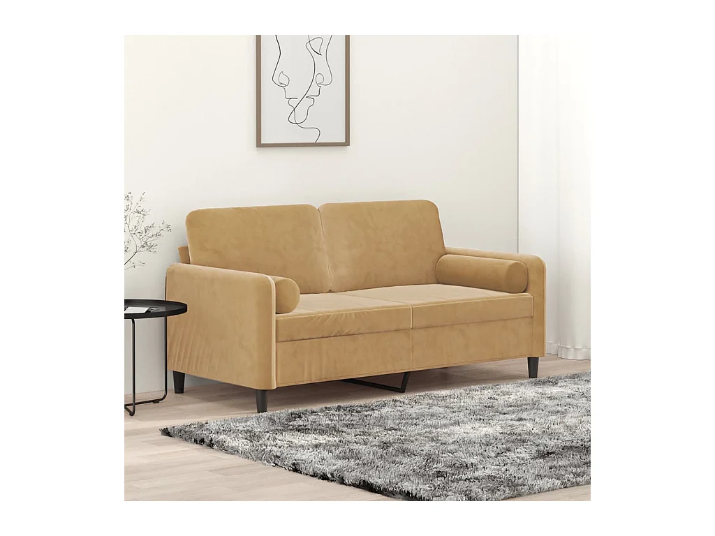 2-Sitzer-Sofa mit Zierkissen Braun 140 cm Samt