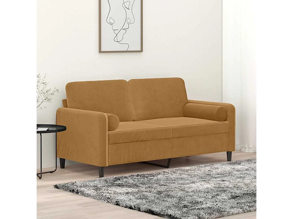 Canapé 2 places avec oreillers décoratifs brun 140 cm velours