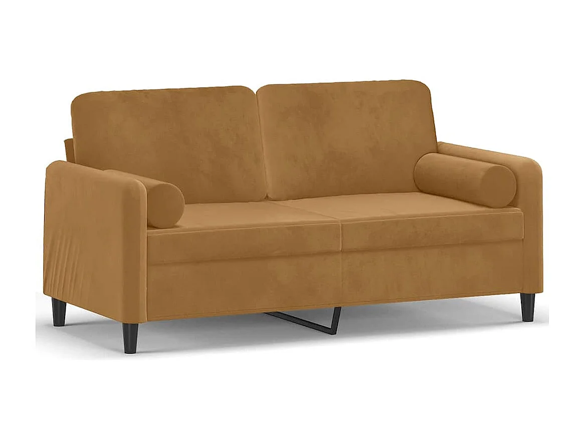 Canapé 2 places avec oreillers décoratifs brun 140 cm velours