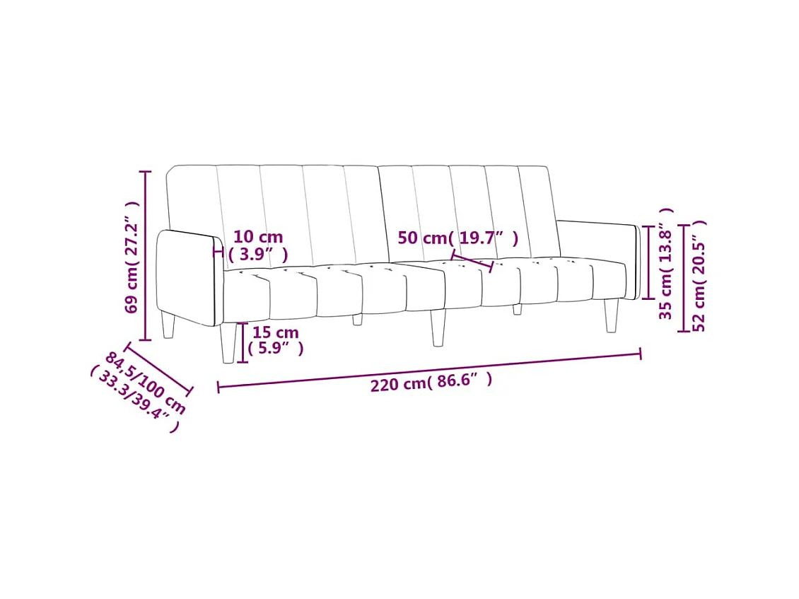 Schlafsofa 2-Sitzer Hellgrau Samt