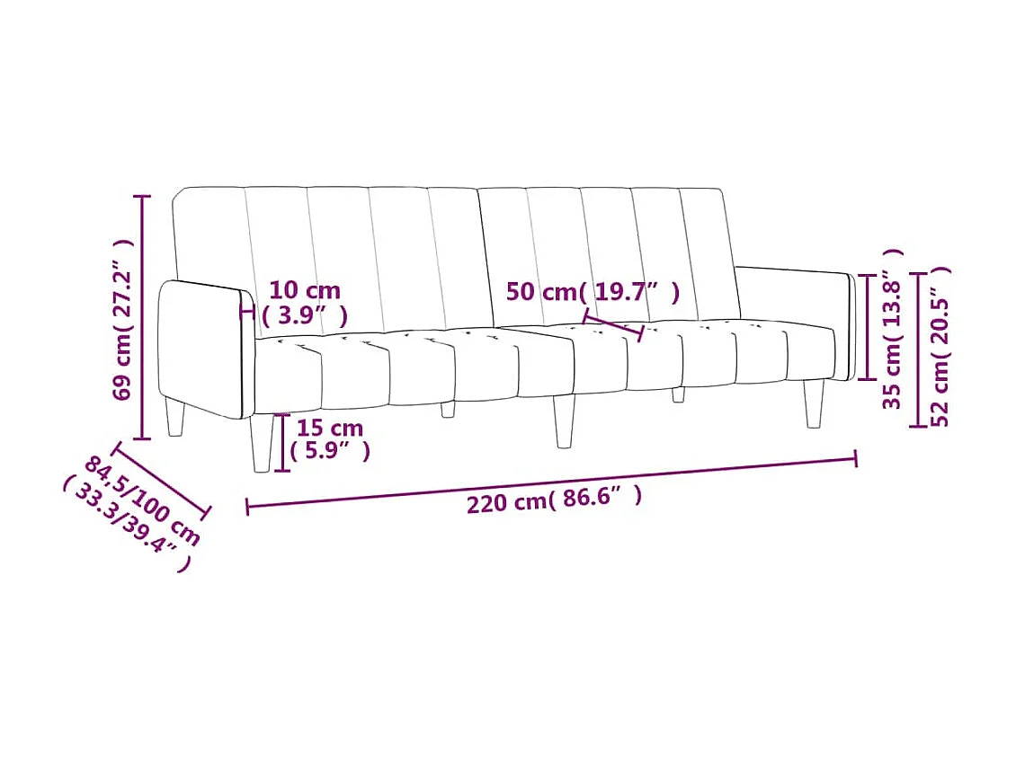 Sofá-cama de 2 lugares veludo cinzento-claro