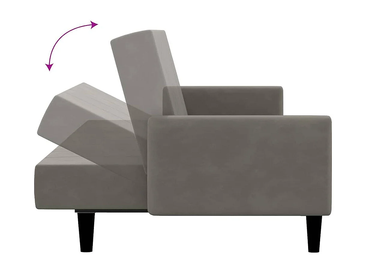 Sofá-cama de 2 lugares veludo cinzento-claro