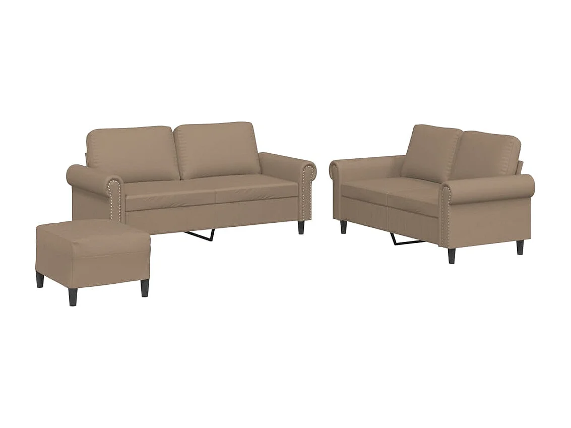 3-delige Loungeset met kussens kunstleer cappuccino