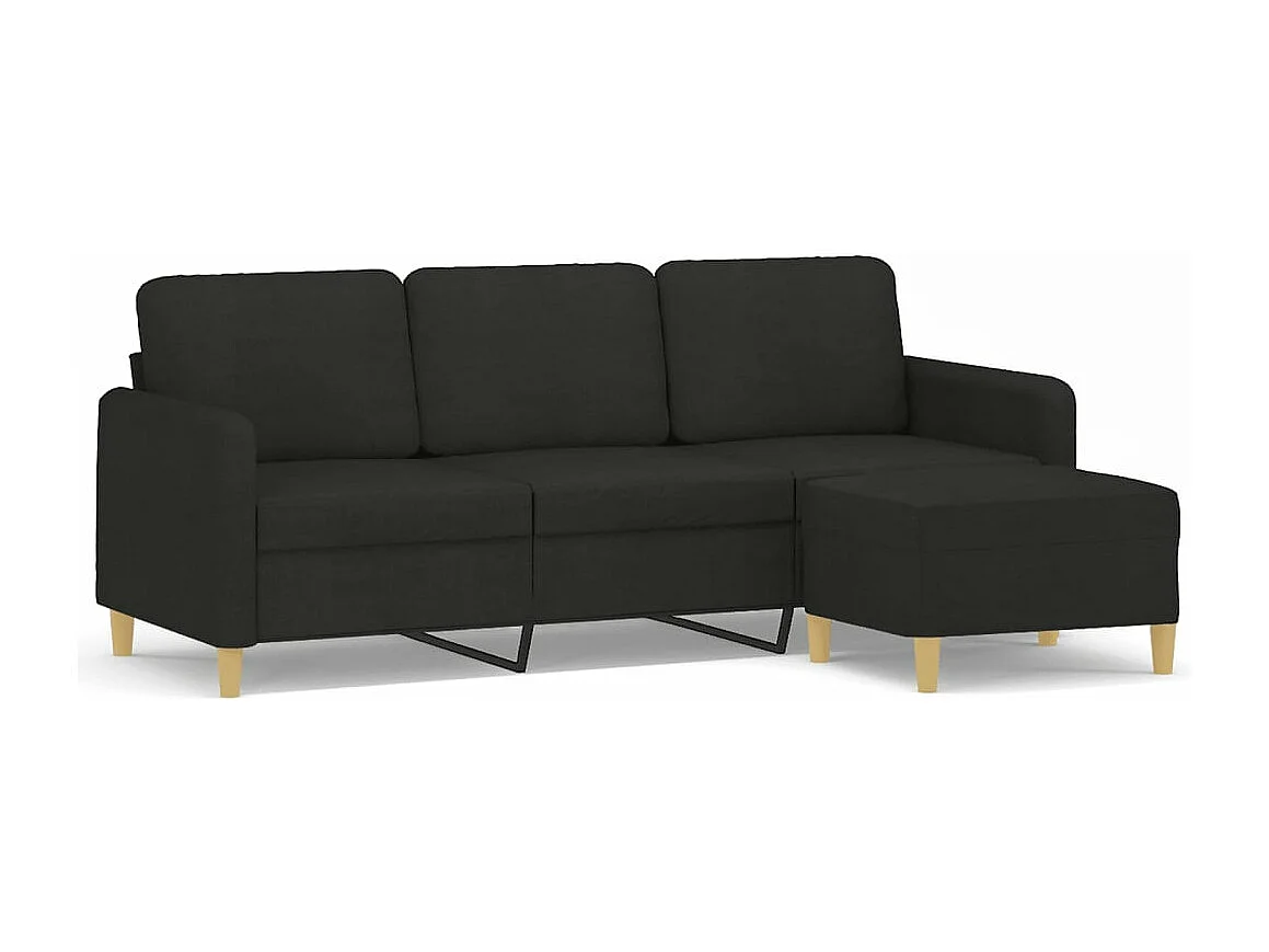 Canapé à 3 places avec repose-pieds Noir 180 cm Tissu