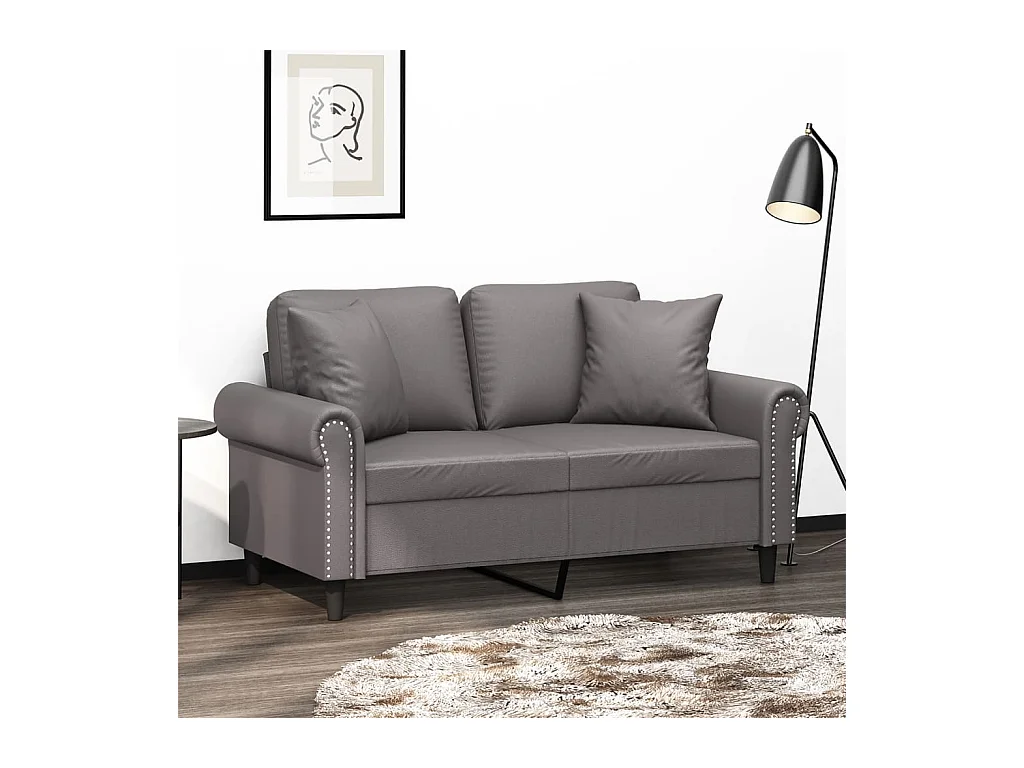 Canapé 2 places avec oreillers gris 120 cm similicuir