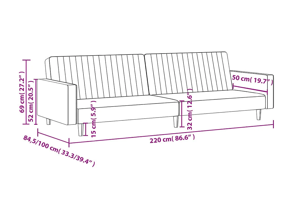 Sofá-cama de 2 lugares couro artificial castanho