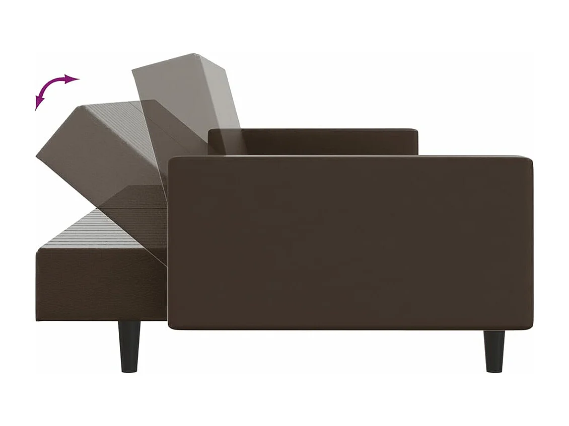 Sofá-cama de 2 lugares couro artificial castanho