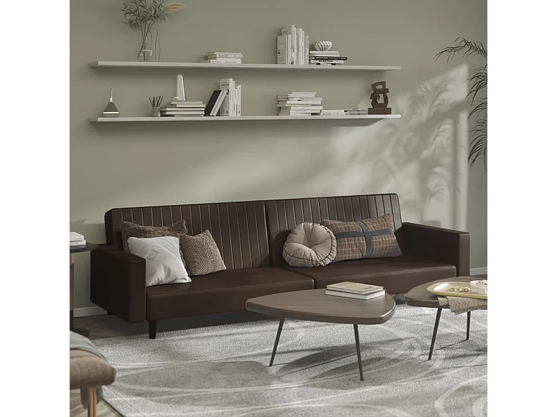 Sofá-cama de 2 lugares couro artificial castanho