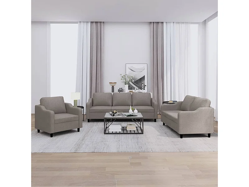 3-delige Loungeset met kussens stof taupe