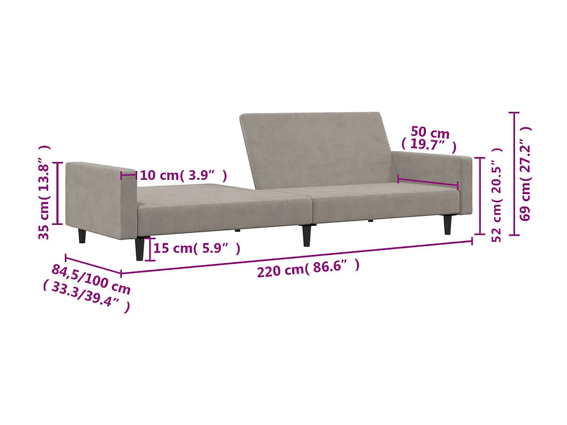 Canapé-lit à 2 places gris clair velours