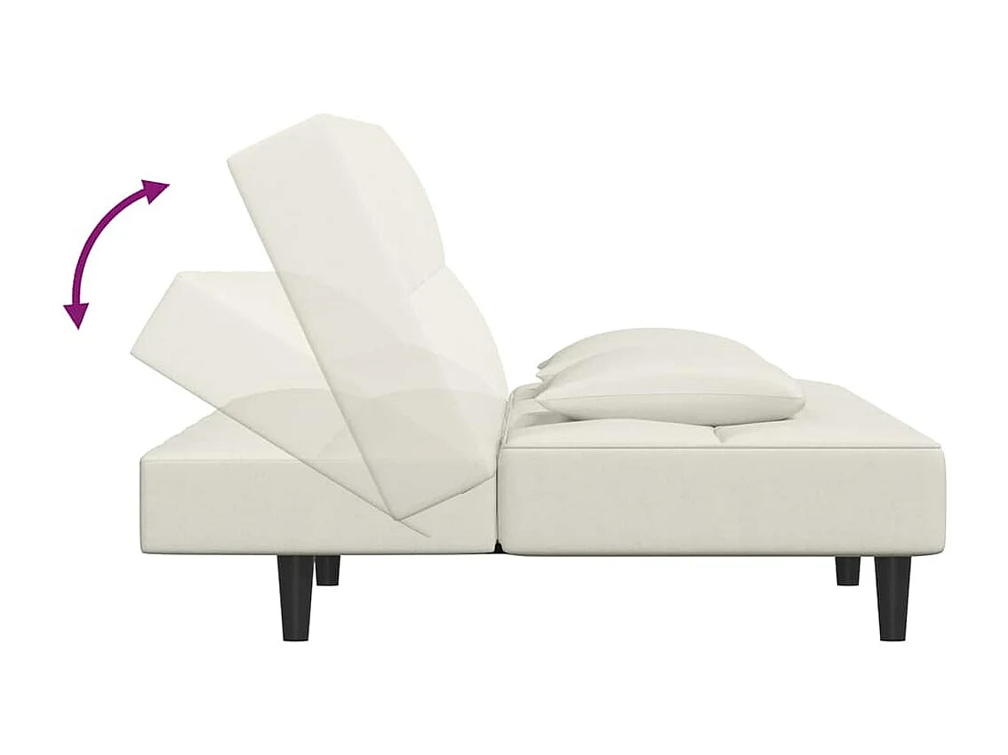 Canapé-lit à 2 places avec deux oreillers crème velours