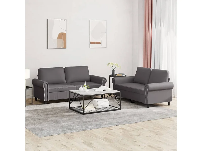 2-delige Loungeset met kussens kunstleer grijs