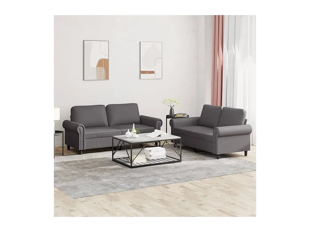 2-delige Loungeset met kussens kunstleer grijs