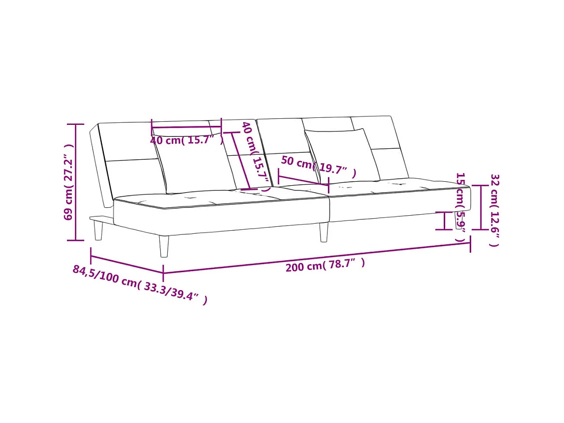 Slaapbank 2-zits met 2 kussens stof zwart