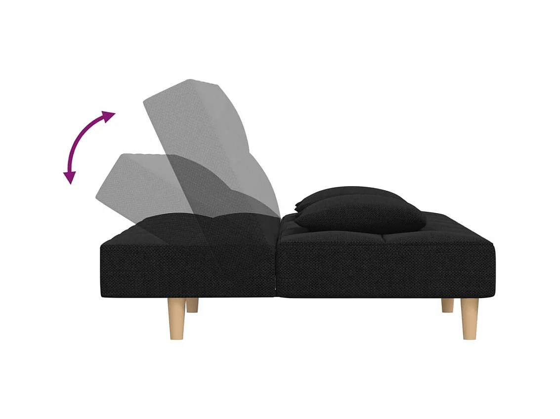 Slaapbank 2-zits met 2 kussens stof zwart