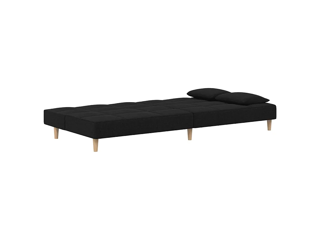 Divano Letto a 2 Posti con 2 Cuscini Nero in Tessuto