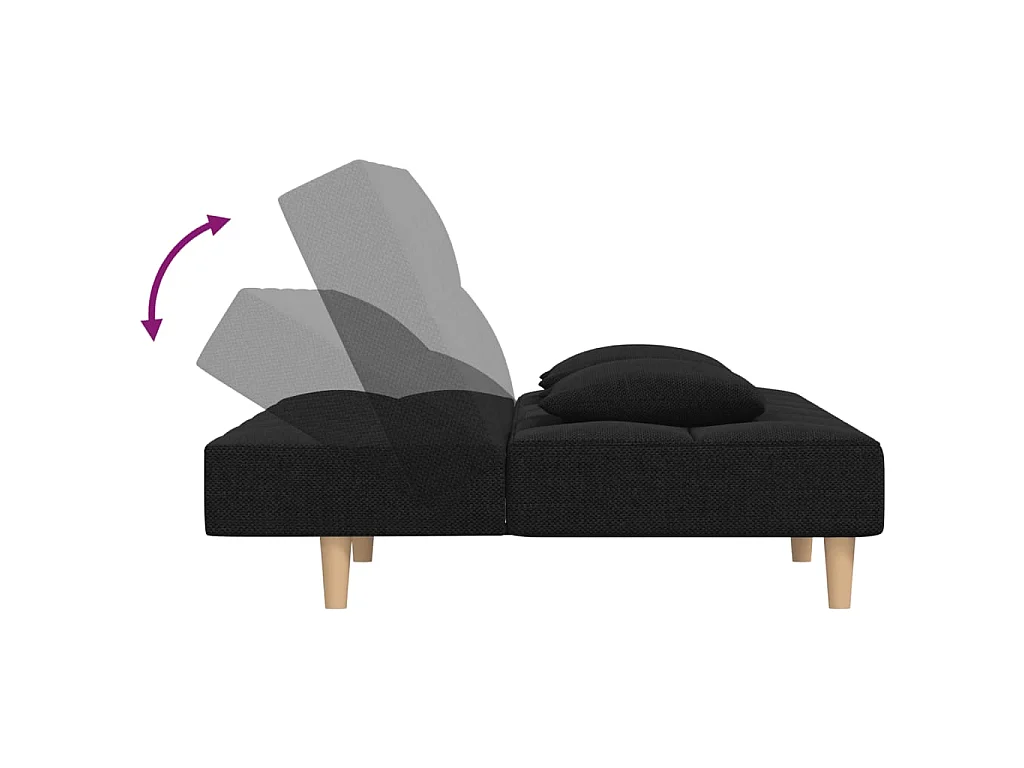 Divano Letto a 2 Posti con 2 Cuscini Nero in Tessuto